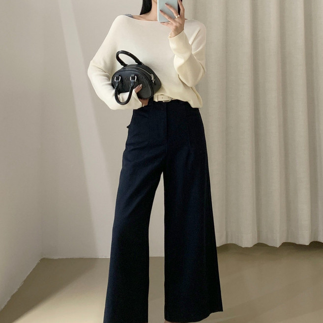 SONOVA 쏘노바 여성 봄 여리핏 보트넥 니트 루즈핏 긴팔 오프숄더 데일리 니트티 스웨터