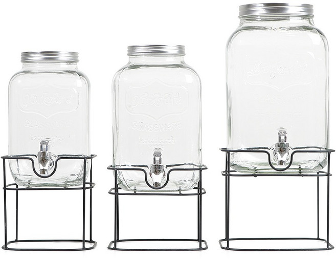 와이어 쥬스 음료 디스펜서 5L 카페 유리, 1개