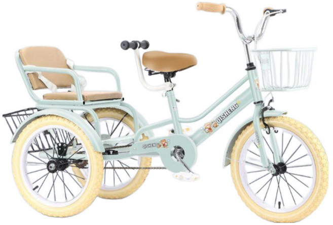 어린이 세발자전거 유아 2인승 세발 자전거 18인치 키 115-125cm, 18인치(115-125cm), B. 그린, 1개