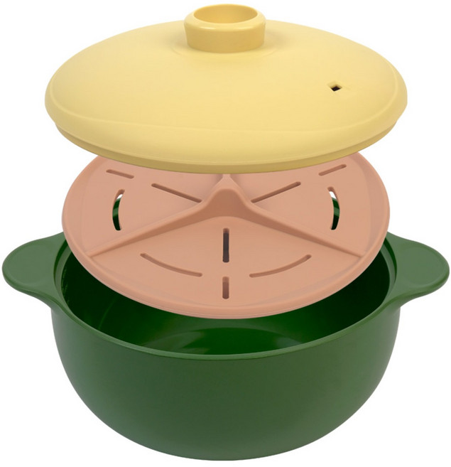 니콜레타 국산 실리콘 찜기 전자레인지 용기 세트 1300ml, 그린, 1개