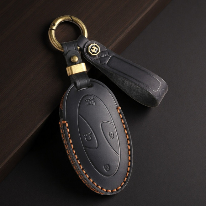 GASUNG 현대호환 가죽 키케이스 키홀더+ Hyundai차량용 키커버, 신사 블랙, 5버튼