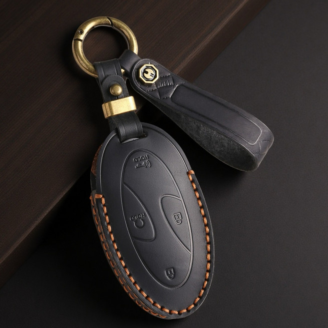 GASUNG 현대호환 가죽 키케이스 키홀더+ Hyundai차량용 키커버, 신사 블랙, 7버튼