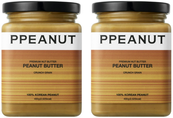 피피넛 피넛버터 100% 국산 무첨가 무가당 땅콩버터 크런치 그레인, 2개, 400g