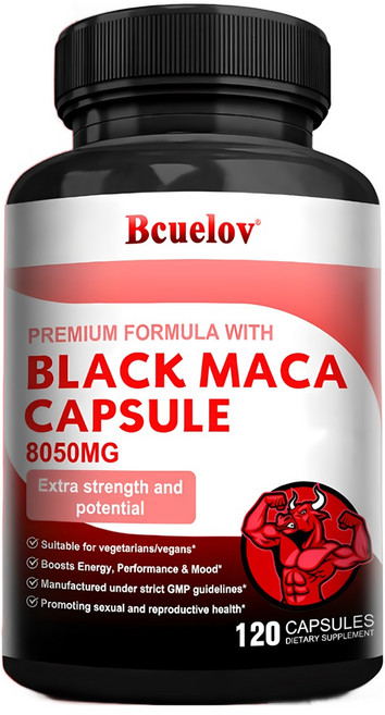 유기농 블랙 마카 뿌리 8050 mg - 남성 및 여성용 마카 뿌리 캡슐 - 힘 지구력 에너지 및 근력을 위한 천연 보충제 - 유전자 변형 성분 없음 글루텐 프리, 60캡슐, 1개, 60정