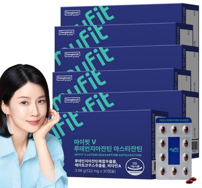 동국제약 마이핏 이보영 식물성 루테인 지아잔틴 아스타잔틴 눈 건강 영양제, 30정, 6개