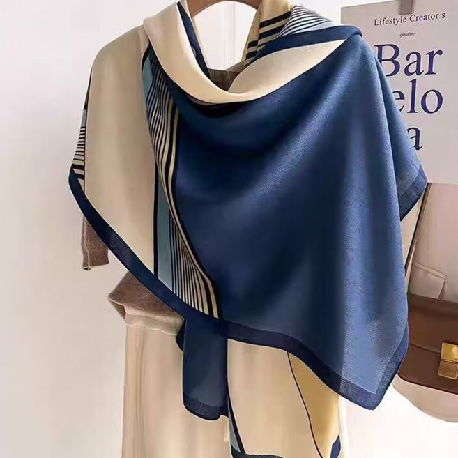 코코린느 몬드리안 체크 쉬폰 아사면 장폭 빅사이즈 대형 숄스카프(3colors)