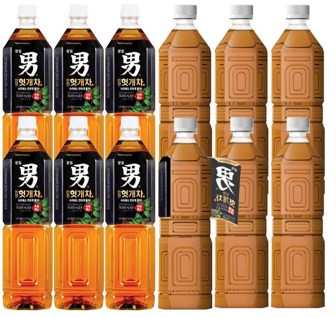 광동 진한 헛개차 1.5L + 진한 헛개차 무라벨 1.5L, 12개
