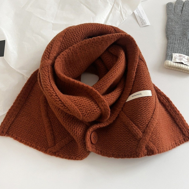 위드주얼리 여성 100%순양모 호주 양털 버튼 따뜻한 리본 울 목도리