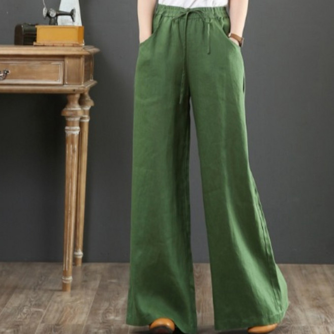 자칠 여성 와이드팬츠 린넨 루즈핏 팬츠 밴딩 팬츠 여자 시원한 마 바지