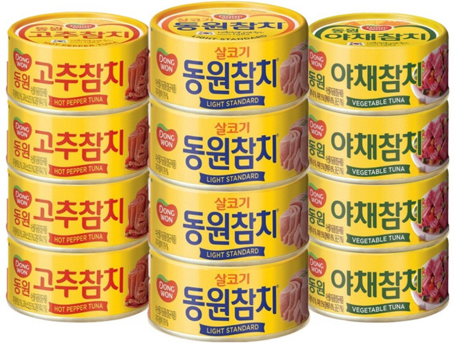 [블루존] 동원 참치 90g A세트 (살코기+고추+아채) x4