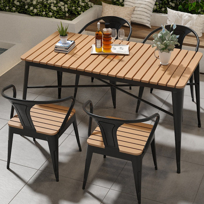 에버파티오 모던 야외 테이블 의자 세트 감성 카페 방수 테라스 가구 가든 정원 인테리어 목재 철제 데크, 4개, 블랙