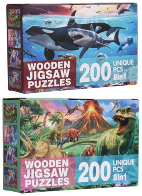YD WORKS 공룡퍼즐+ 해양동물퍼즐 1+1 유아 어린이용 우든 직소퍼즐 200피스 소근육 발달 퍼즐, 해양세계+공룡세계 세트, 1개