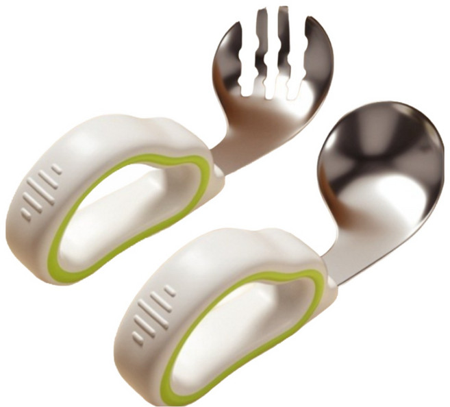 복[WL]어린이 식기 스푼 포크 2종세트 먹는 학습 훈련 손잡이 보조용 수저 세트, 녹색, 1개
