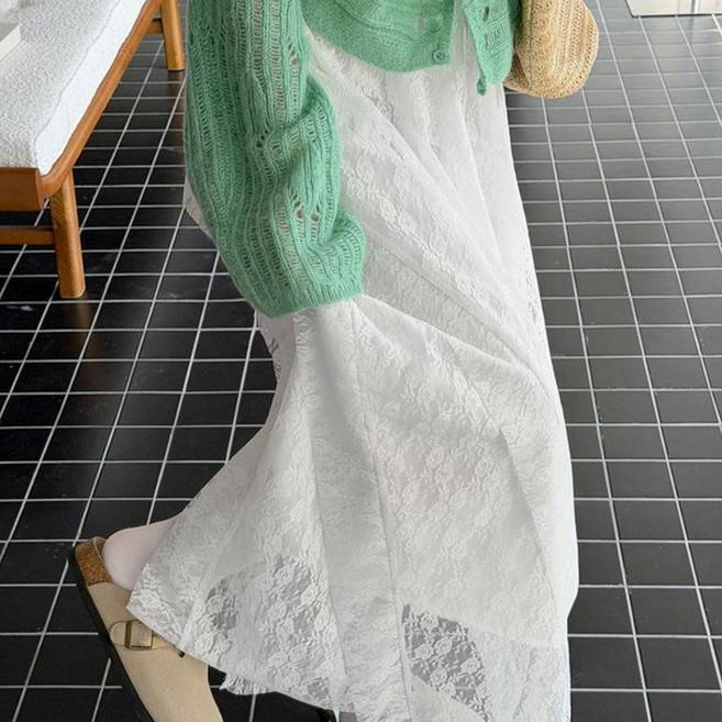 스토리원 WM-SSSK042 여성 로맨틱 레이스 플레어 스커트