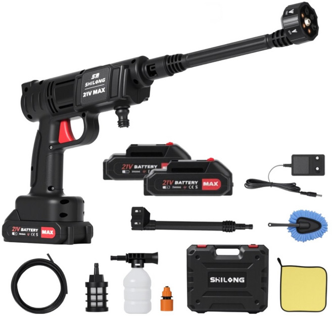 SHILONG 새로운 업그레이드 무선 고압세척기 고압세차기 휴대용 세차기 셋트 휴대용 2000mAh 배터리2개 풀세트, 1개, 추가배2터리