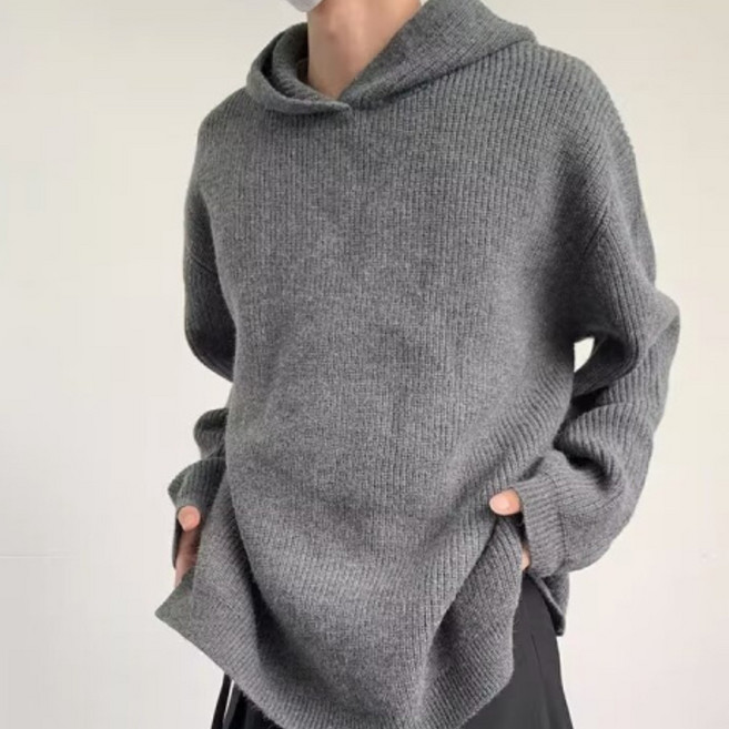 COSYEVNO 남자 니트 가을 패션 솔리드 후드 데일리 루즈핏 스타일리쉬 캐주얼 zjynmy6