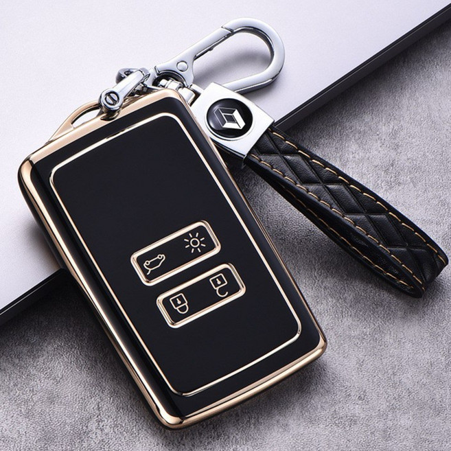 르노 QM6 SM6 XM3 차 키케이스+가죽키링 키홀더, QM6 SM6 XM3 차 키케이스+가죽키홀더, 블랙