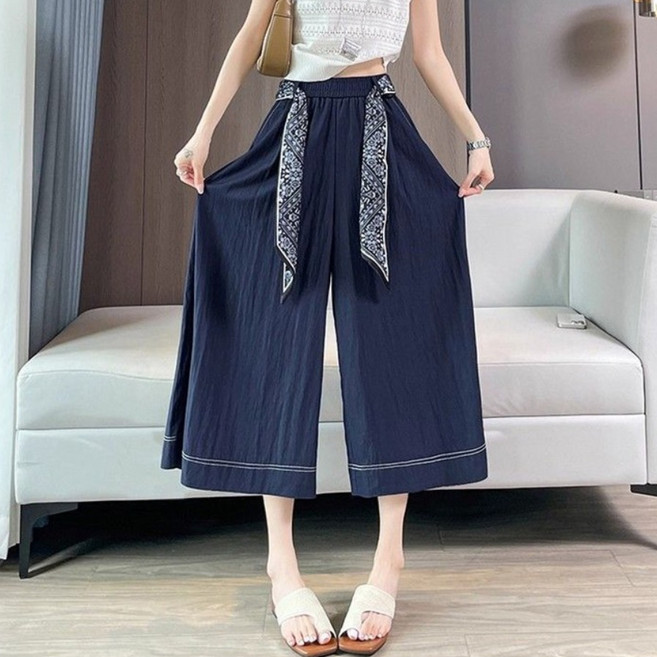 JUSTFEELING 실크 얇은 데임 치마바지 하이웨스트 날씬해보이는 데님바지 와이드 세련된 여성 기질 청 9부바지 ~3xl까지