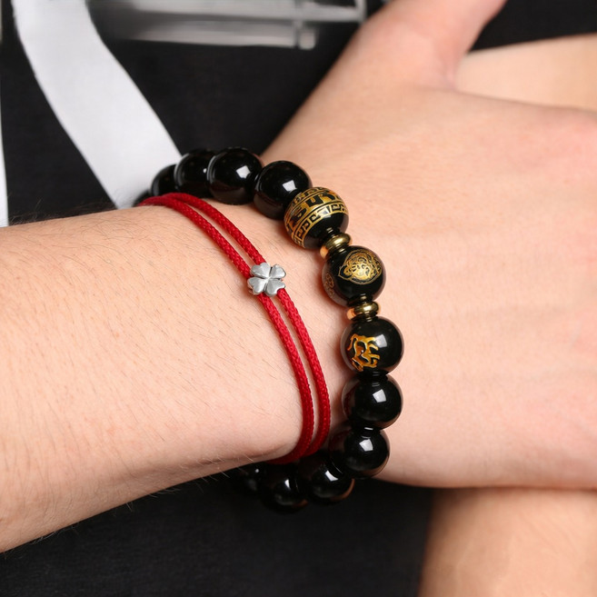 NIAN 호안석 흑요석 팔찌 12지 소원성취 띠별 행운 패션염주