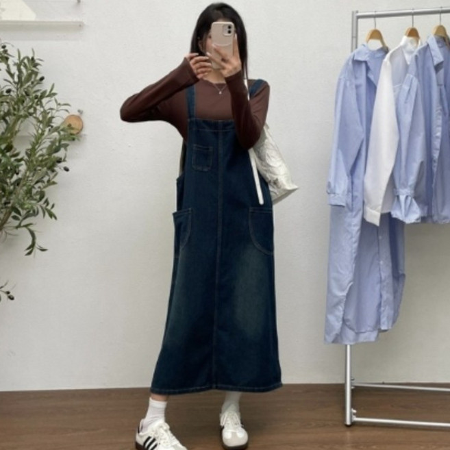 에쉬울프 패션 원피스 멜빵 스커트 데님 빅사이즈 74호