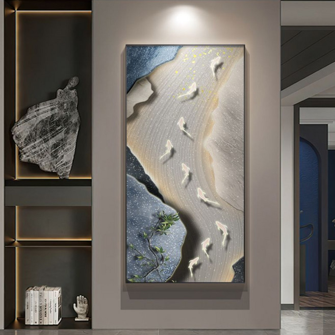 아르테리에 세로 그림액자 복들어오는 인테리어 그림, 피쉬 오션블루