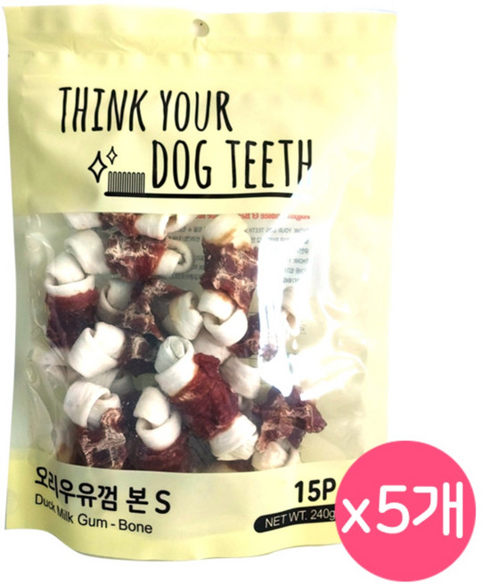더주스 Think your dog teeth 딩고 소가죽 강아지 껌 소 15p, 오리, 240g, 5개