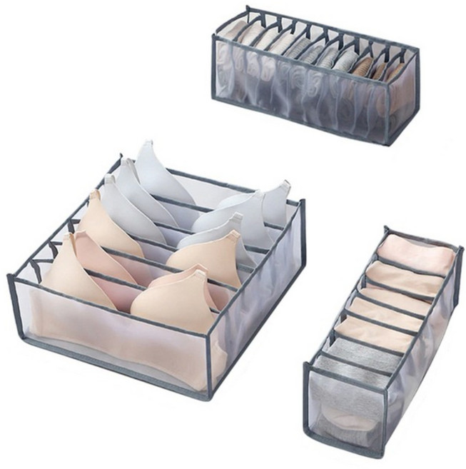창고대방출 속옷정리함 칸칸이 메쉬 양말정리함 세트, 1개, 메쉬 그레이