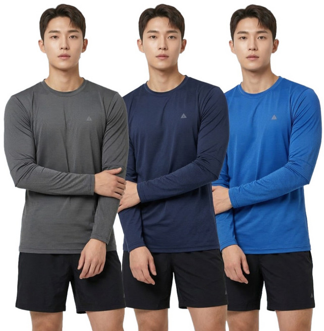 <스타일랑> (1+1+1) 남성 냉감 라운드 긴팔 티셔츠_쿨가이 시원함 하이킹 스포츠웨어 하이킹 데일리 긴팔티