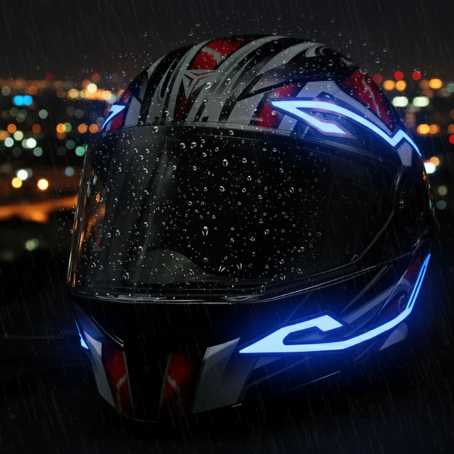 [안전멋짐] 애니윙 오토바이 헬멧 튜닝 스티커 LED 라이트 야광 4패널, 블루