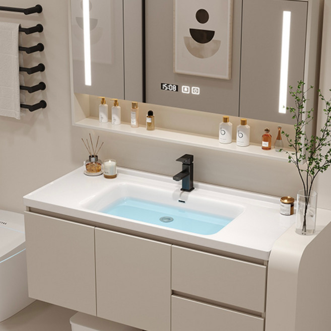 베르닉 세면대 하부장 LED 거울 세면기 화장실 수납장 인테리어 개수대 세트, A, 화이트