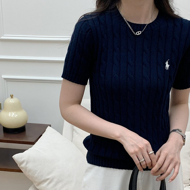 폴로랄프로랜 여성 반팔 꽈배기 니트 네이비