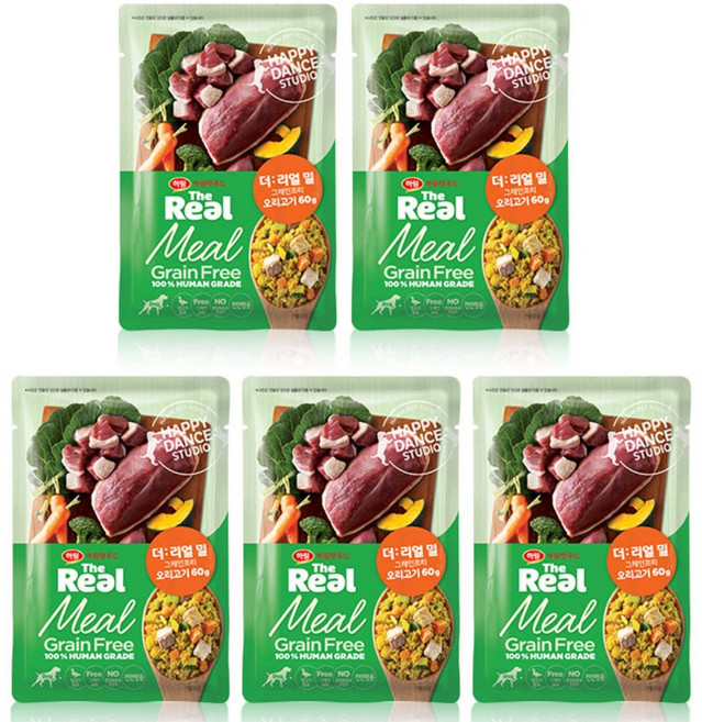 하림펫푸드 전연령 강아지 더리얼 밀 그레인프리 화식사료, 오리, 60g, 5개