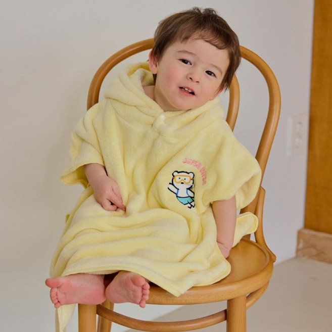 동물 자수 아동용 후드 비치가운 키즈 물놀이 판초 타월