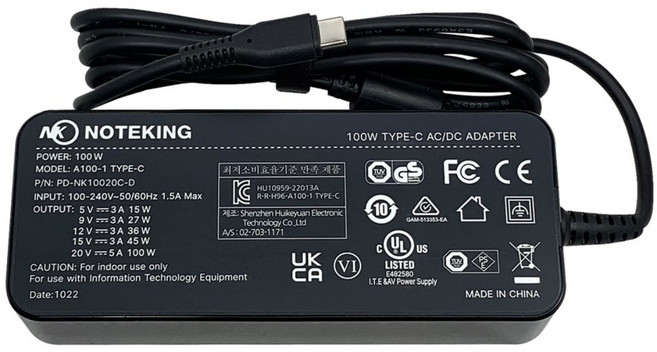 ASUS 노트북 비보북 S 14 K3402ZA 호환 노트킹 USB-C타입 PD 충전기 20V 5A 100W 전원 어댑터, 1개