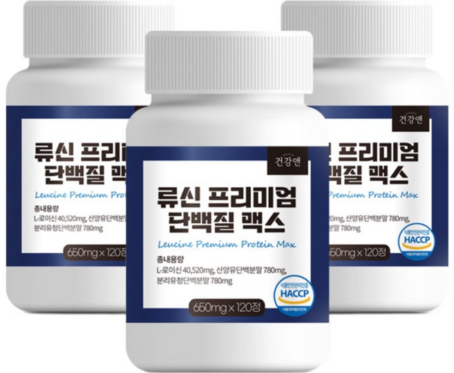 류신 단백질 프리미엄 류신 총 40520mg 식약청 HACCP 인증, 3개, 120정
