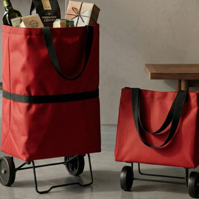 로블레 휴대용 접이식 쇼핑카트 장바구니 다용도 쇼핑백, 페이버릿 레드, 1개