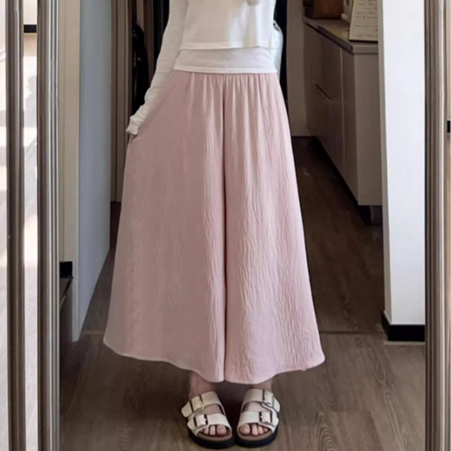 무니유유 쉬폰 시원한 쿨 밴드 플레어 와이드 롱 팬츠 치마바지