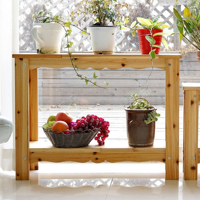 나무다움 DIY 프리미엄 2단 원목 화분받침대 길이 600mm 화분정리 진열대 화분선반, 내추럴