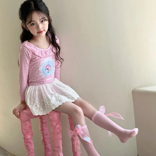 라움리에 여아 사랑스러운 공주 긴소매 투피스 치마 래쉬가드 수영복