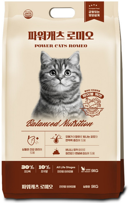 파워캐츠 로미오 전연령 고양이 길냥이 길고양이 대용량 사료, 1개, 5kg, 닭