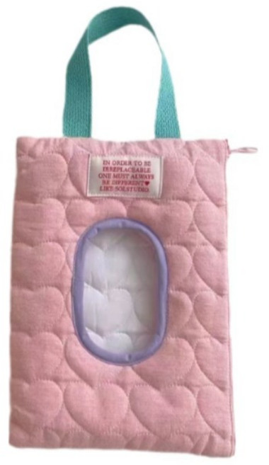 귀여운 손잡이 물티슈 커버 케이스, 핑크