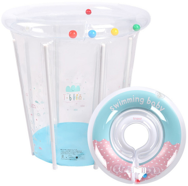 아이블린 아기수영장 + 아기목튜브 패키지 유아풀장 물놀이 장난감, 01 아기수영장+블루핑크도넷, 1개