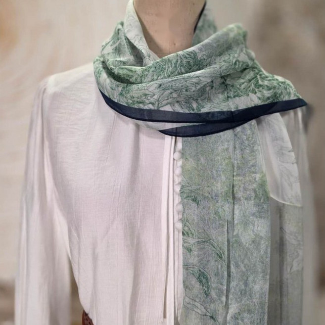 MOMON 실크 100%+스카프링 세트 프린트 시리즈 스카프 여성용 롱 스카프 머플러