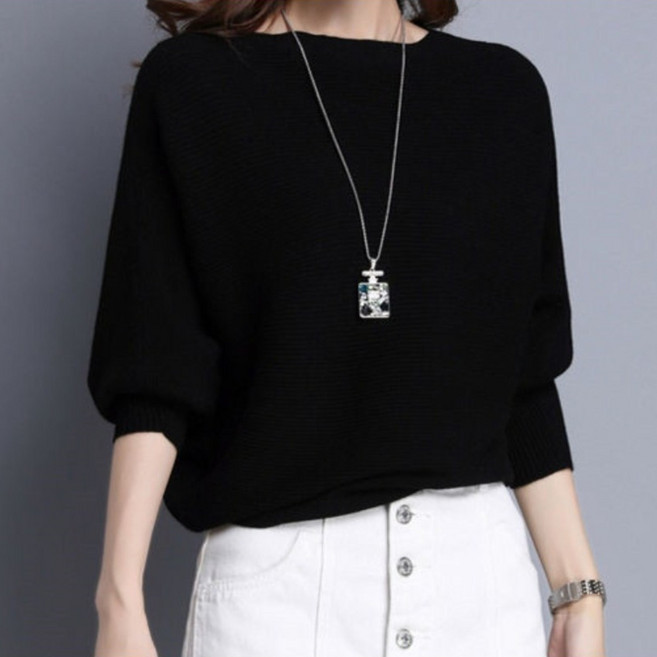 MINA STYLE 가오리핏 니트 스웨터 일자넥 티셔츠