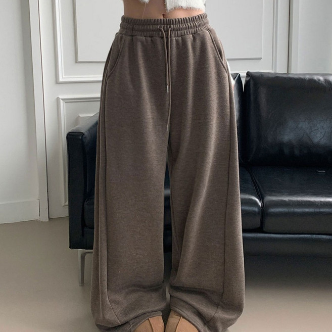 부기샵 도톰 기모 윙크 사이드핀턱 트레이닝 와이드팬츠