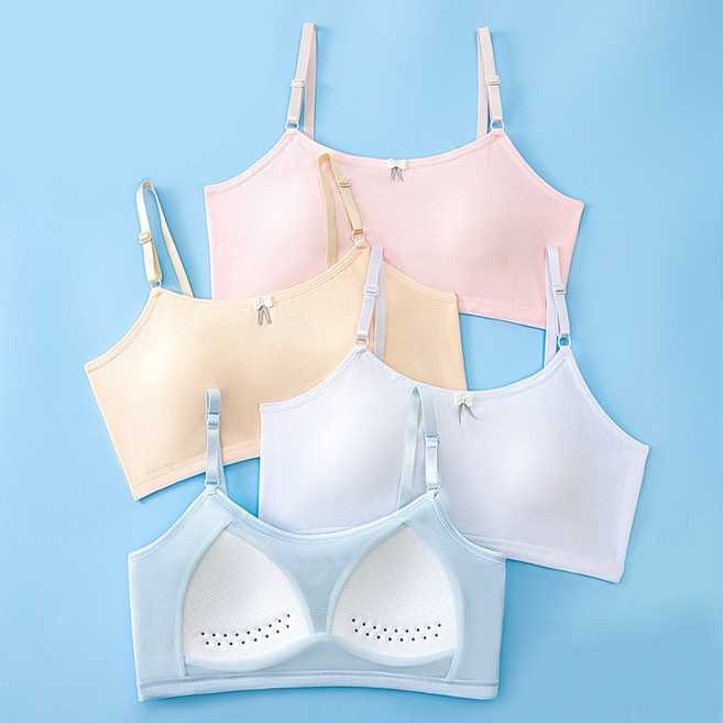 IEDUOS 주니어 성장기 순면 일체형 브라 4종세트 코튼 소재 학생브라 여중생 브래지어 속옷 2단계