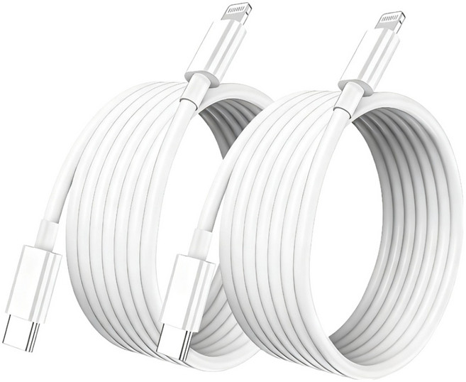 Bolt Wave 아이폰 고속 충전케이블 C to 라이트닝 8핀, 2개, 화이트, 3m