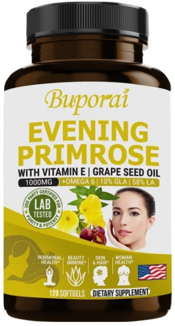 달맞이꽃 오일 1000mg 보충제 - 포도씨 오일 비타민 E 오메가 6 항산화제 함유, 1개, 60정 - 쿠팡