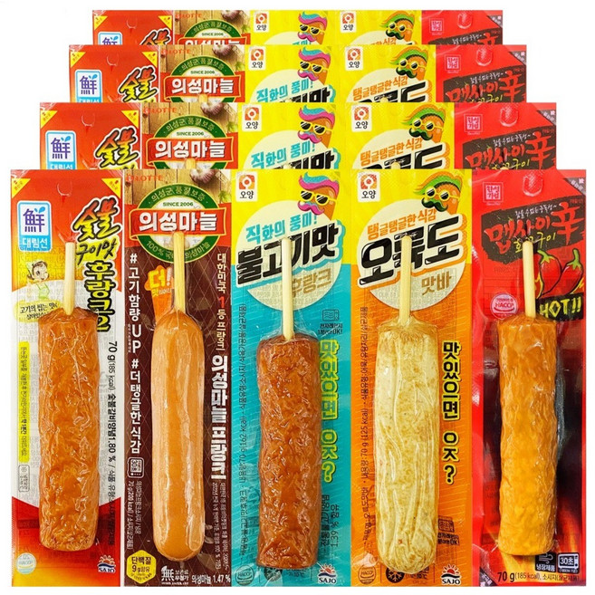 푸드원스토어 불고기4+어묵바4+의성마늘4+직화4+숯불후랑크4 사조 핫바, 70g, 20개