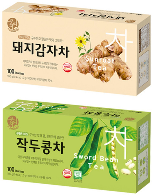 송원 작두콩차 100T +돼지감자차 100T (200T), 100g, 2세트, 100개입